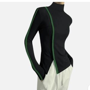 UOOZEE Rayon Turtle Neck Sweater Top XL Black & Green